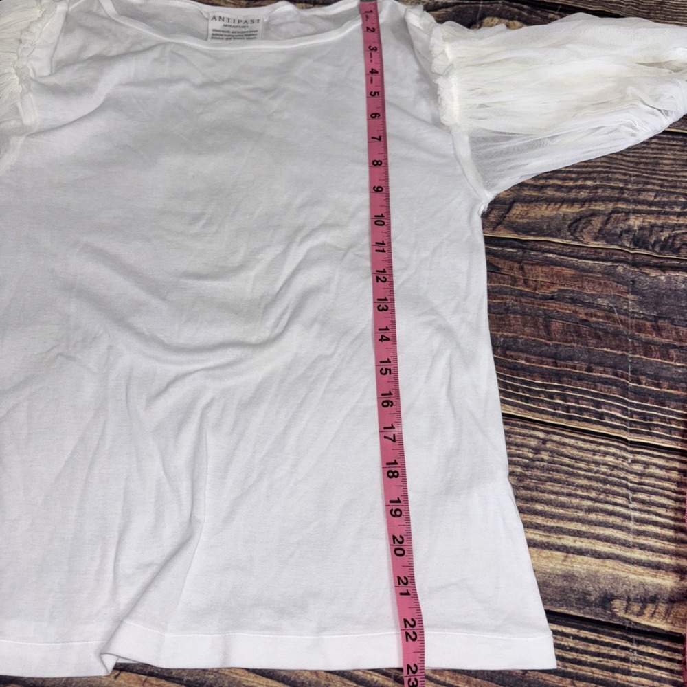 ANTIPAST Artisans Gift White Cotton SS Top with Sheer Puff Ruffle Sleeves S/M - Picture 6 of 7
